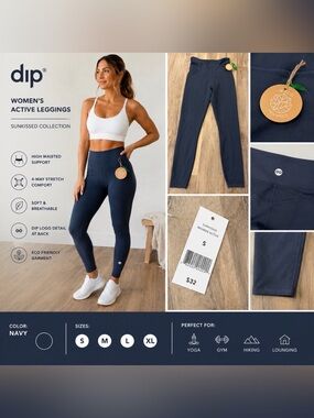 NWT Dip Sunkissed Women’s Active Leggings Navy Blue High Rise Size Small